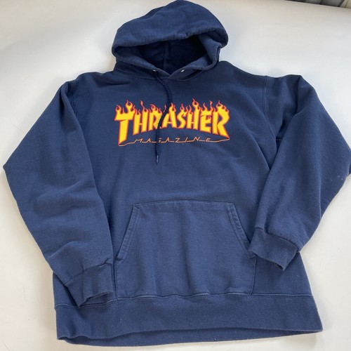 Thrasher Magazine Flame Hooded Sweatshirt Skateboard Hoodie Size Small Blue - Bild 1 von 10