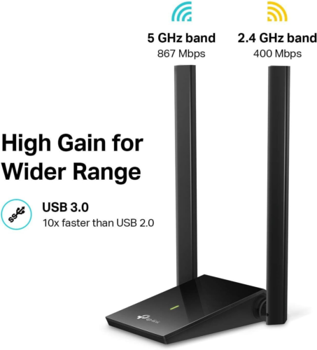 TP-Link USB WiFi Adapter, AC1300Mbps Dual Band 5dBi High Gain Antenna Black - Picture 2 of 7