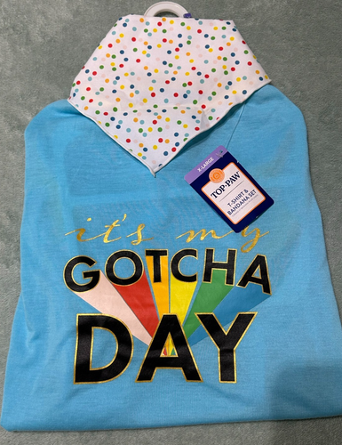 Top-Paw “It’s My Gotcha Day” adoption birthday dog T-Shirt bandana set XL NEW - Picture 12 of 17