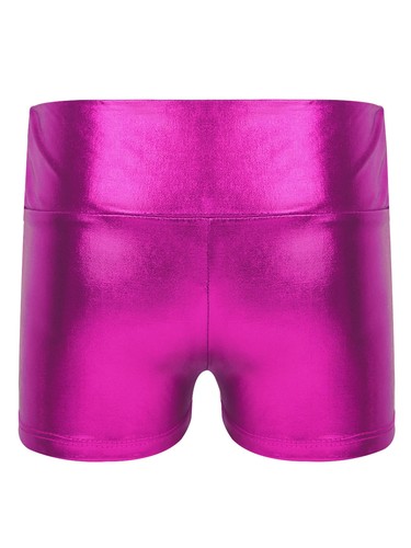 Girls Metallic Gymnastics Dance Shorts High Waist Wet Look Bottoms Underwear - Picture 49 of 96