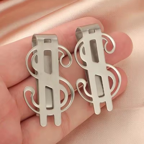 Stainless Steel Dollar Money Clip Metal Credit Card Wallet Holder W/Velvet Bag - Picture 15 of 17