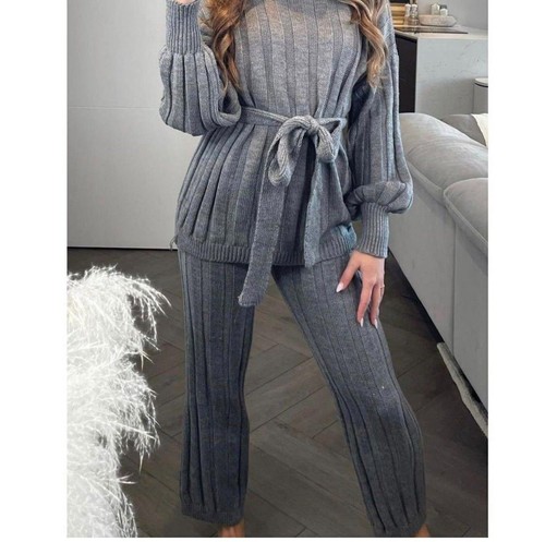 Damen klobig gestricktes High Set 2-teilig Loungewear Anzug Trainingsanzug italienischer Stil - Bild 4 von 4