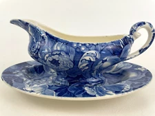 vintage Myott Son & Co. earthenware gravy boat & underplate APPLETIME c.1936+