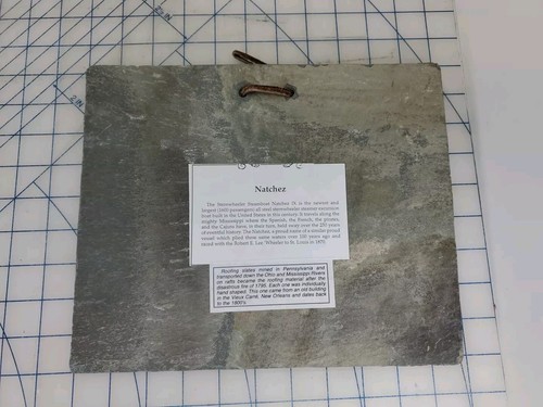 Archie Boyd NATCHEZ paddle boat sketch on 1700's roofing slate tile 9x11" EUC - Picture 4 of 4