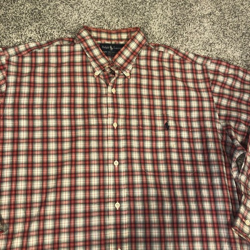Ralph Lauren Mens Shirt Large Red White Checkered Button Down Cotton Bartlett - Picture 2 of 9