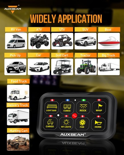 Panel de interruptor AUXBEAM RGB 8 velocidades APP regulable barra de luz LED sistema de relé coche barco - Imagen 8 de 12