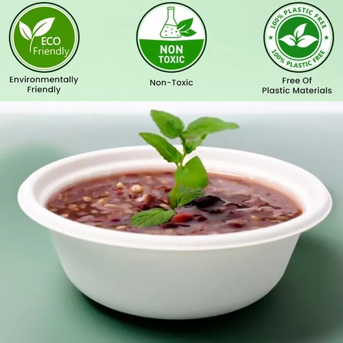 100x Bagasse Bowls Disposable Paper Round Catering Biodegradable 6 Oz (180ml) - Picture 5 of 8