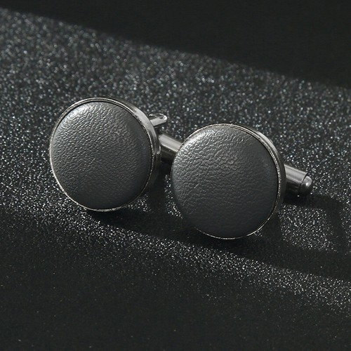Men Solid Color Faux Leather Cuff Links Wedding Party Round Cufflinks With Box - Picture 7 of 11