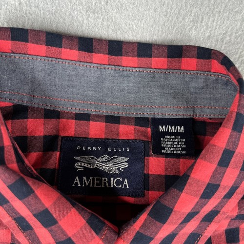 Perry Ellis America Shirt Medium Pink Buffalo Check Button Up Short Sleeve New - Picture 6 of 11