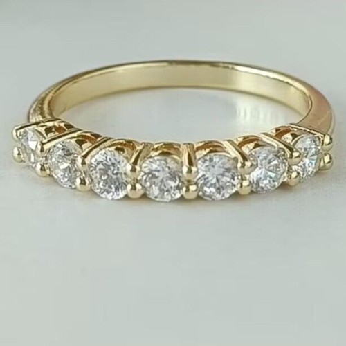 2.2CTW Round VVS1 Moissanite Half Eternity Wedding Band 14k Yellow Gold Plated - Picture 5 of 9