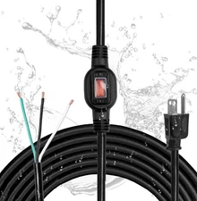 10 ft 16 AWG Replacement Power Cord - Inline with IP65 Waterproof On Off Switch