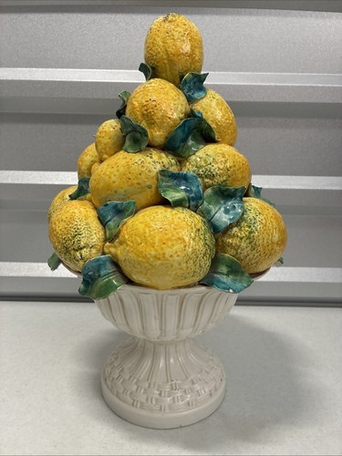 Centrotavola albero topiario limone maiolica italiana vintage ceramica dipinta - Foto 3 di 14