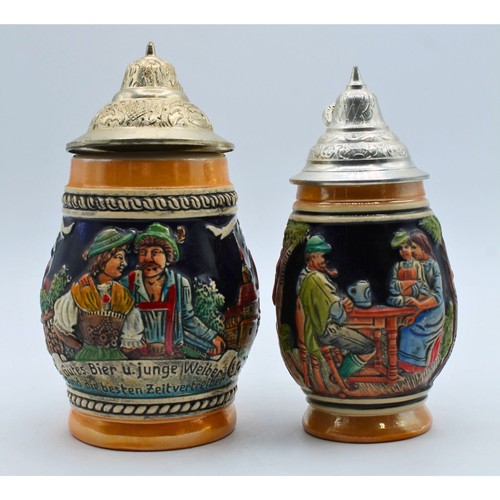 Lot of 2: German Small Lidded Beer Steins | Discolored Lid - Picture 2 of 4