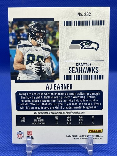 2024 Panini Contenders Rookie Playoff Ticket AJ Barner #232 /149 - Picture 2 of 2