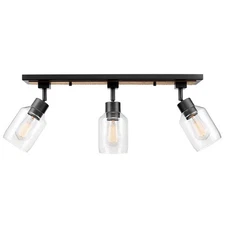 GLOBE 59798 Track Lighting Wood Toned and Matte Black Finish 3-Light
