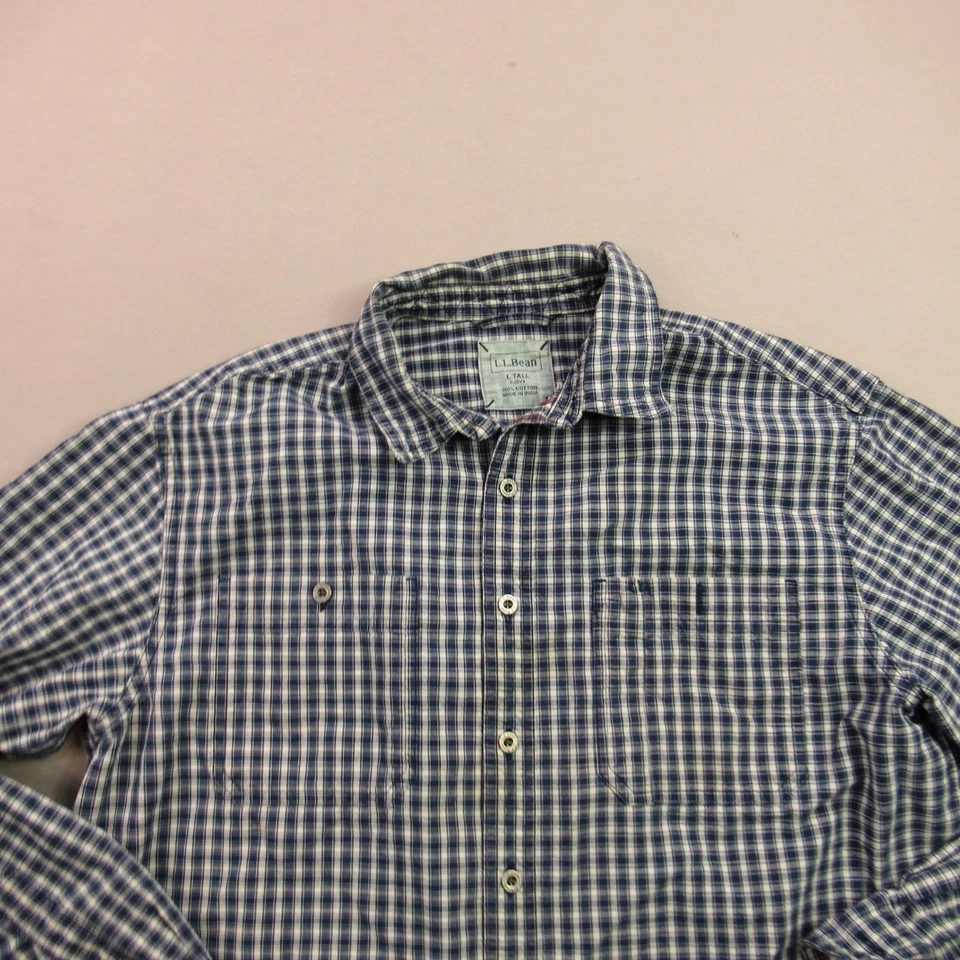Camisa LL Bean Para Hombres Grande Alta Manga Larga Botón Frontal Exterior Cuadros Bolsillos Foto 3 de 4