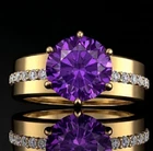 5.00 Ct Certified Round Cut Purple Natural Diamond Ring VVS1 Yellow Gold Finish