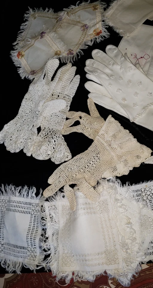 Guantes de encaje de ganchillo para damas de colección, ojales de algodón, largos sin dedos y cuello Foto 3 de 4
