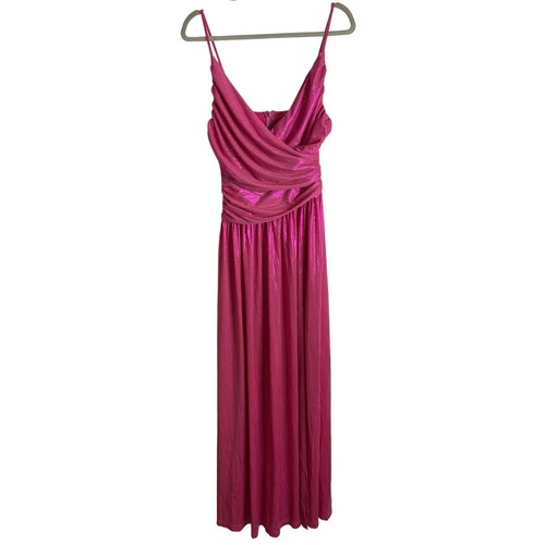 Maxi Vestido Retrofete Doss Plisado Abertura Alta Sin Mangas Rosa Caliente Talla Pequeña - Imagen 6 de 11