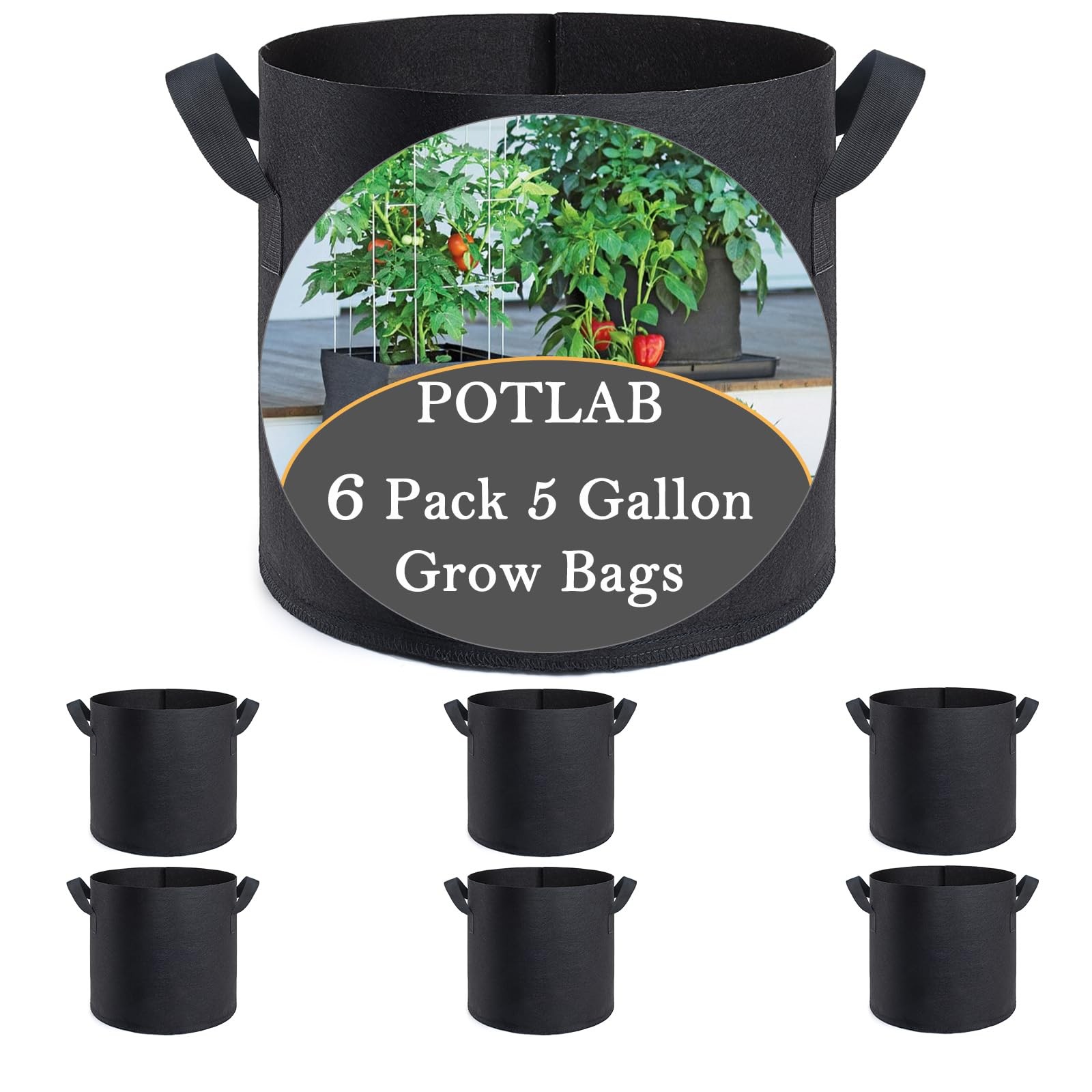 Sac de culture 5 gallons pot tissu pour plante légume potager lot de 6 contenants jardin