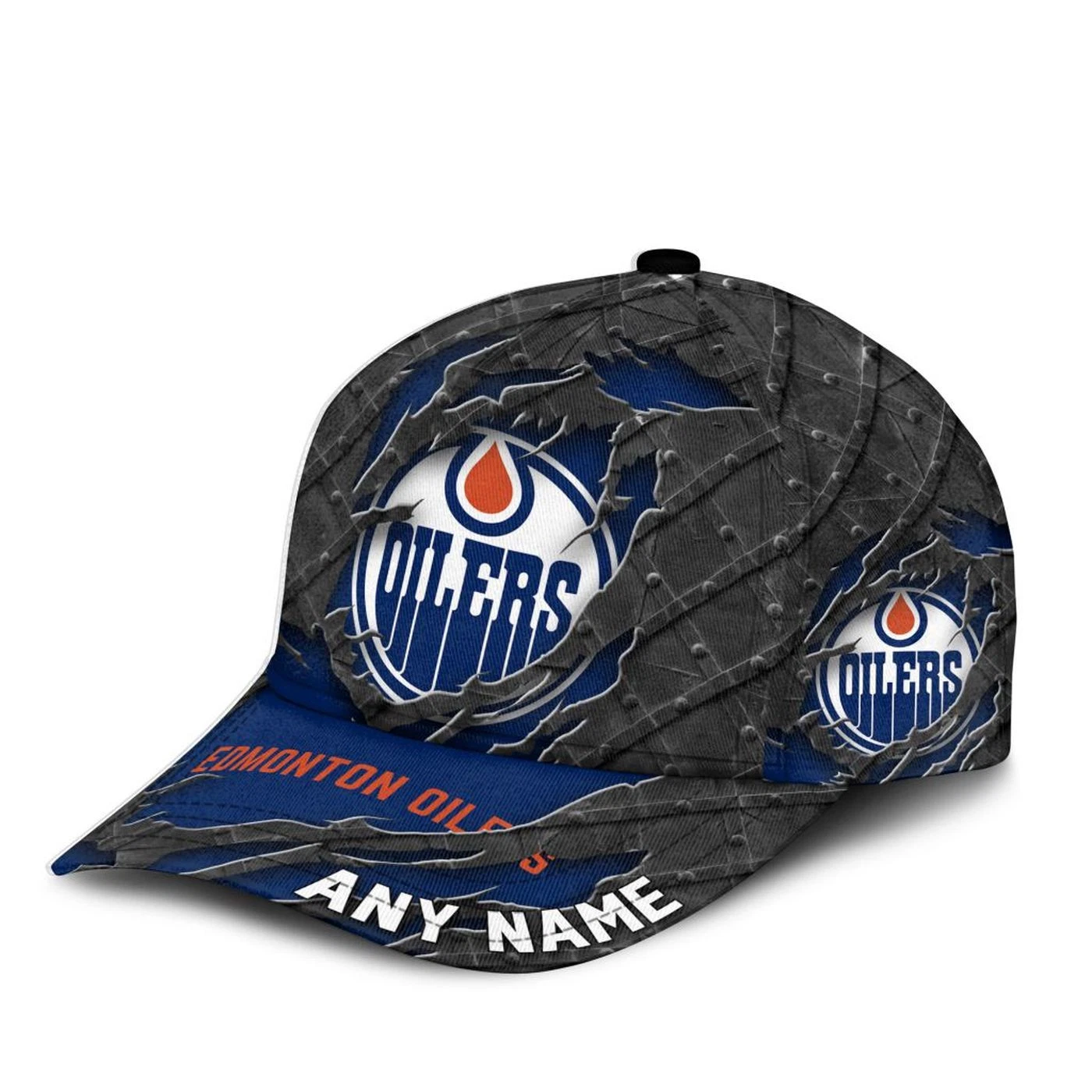 Edmonton Oilers Personalized Name Black Metal Design Classic Cap