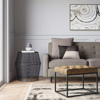 Trubeck Tufted Metal Base Ottoman Faux Leather Brown - Project 62