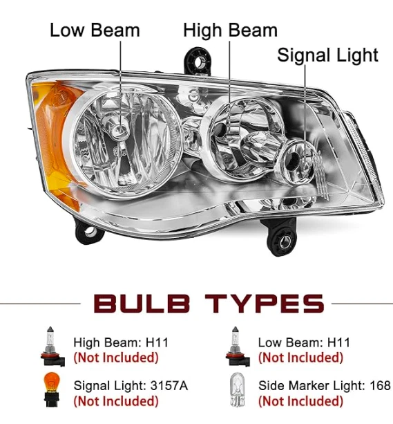 Conjunto de faros de pasajero Chrysler Town Country 2011-20 Dodge Caravan 2008-16 Foto 3 de 4