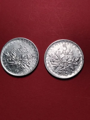Lot 2 pièces 5 Francs Argent - Semeuse - État Super. Collection. - Photo 1/4