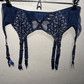 2 Piece Dita Von Teese Lingerie Set - Blue Bra , Garter Belt - Pinup Lace Strap