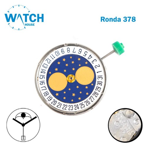 RONDA 378 Harley Swiss Watch Movement-Moon Phase- White Date Disk at 6-3 Hands. - Picture 2 of 2