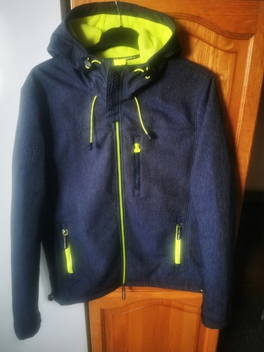 Superdry Original Windtrekker Herren Large Jacke Mantel Dk Denim Blau Gelb Neu ohne Etikett - Bild 2 von 7