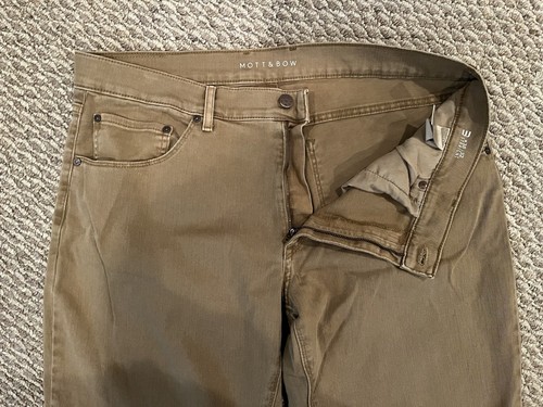 Mott & Bow Jeans Mens 38x32 Brown Khaki Mercer Straight Five Pocket Stretch - Picture 3 of 9