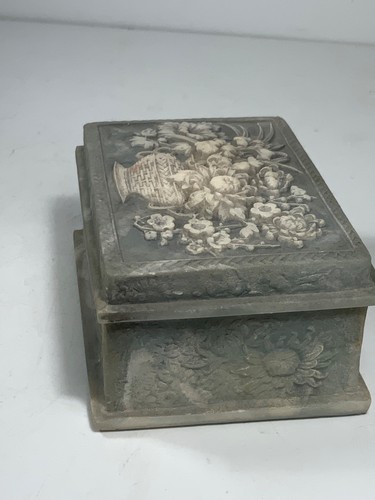 Caja de joyería/baratija vintage de piedra Incolay tallada a mano de 4 pulgadas - Imagen 8 de 13