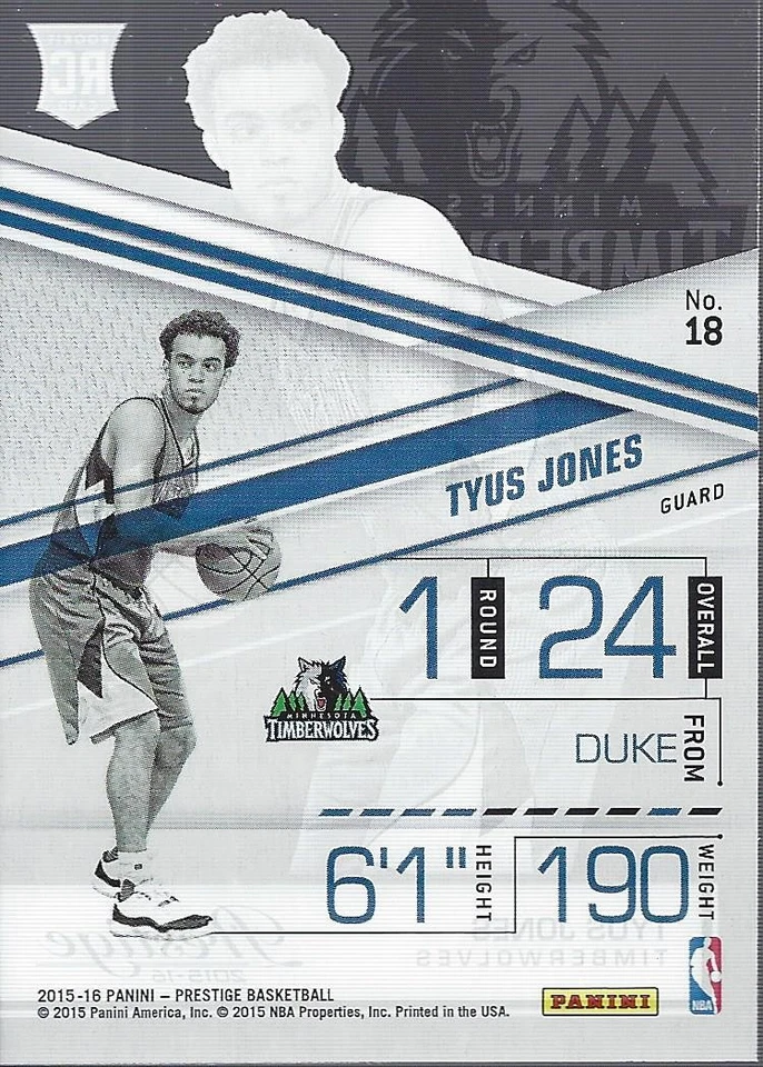2015-16 Prestige Acetate Rookies #18 Tyus Jones - BSK - Image 2 of 2