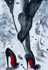 Feet Painting Woman Original Art Shoes Watercolor Artwork Small Wall Art 8 x 12