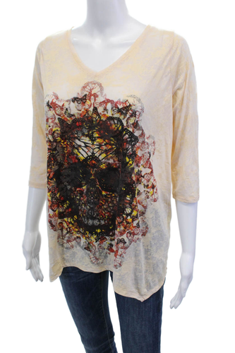The Kooples Womens Butterfly Print V Neck Shirt New Burn Out Pink Cotton Size La - Picture 2 of 6