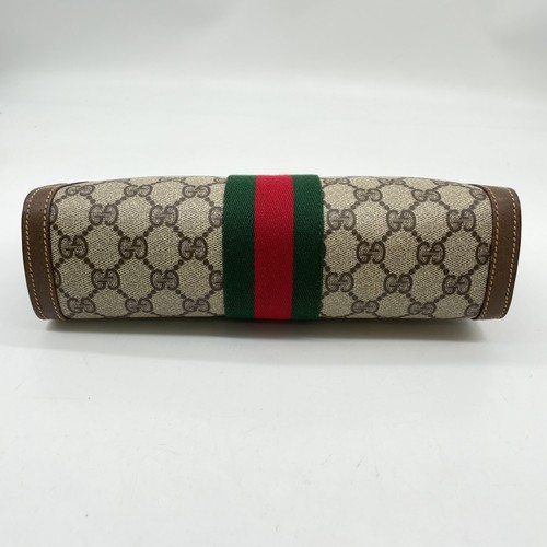 Auth Gucci GG Supreme Sherry Line PVC x Leather Beige Clutch Bag NS061492 - Picture 5 of 18