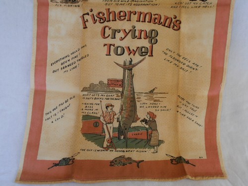 2 Antique Vintage Fishermans Crying Dish Hand Towel Novelty Funny Unused As Is - Picture 11 of 14