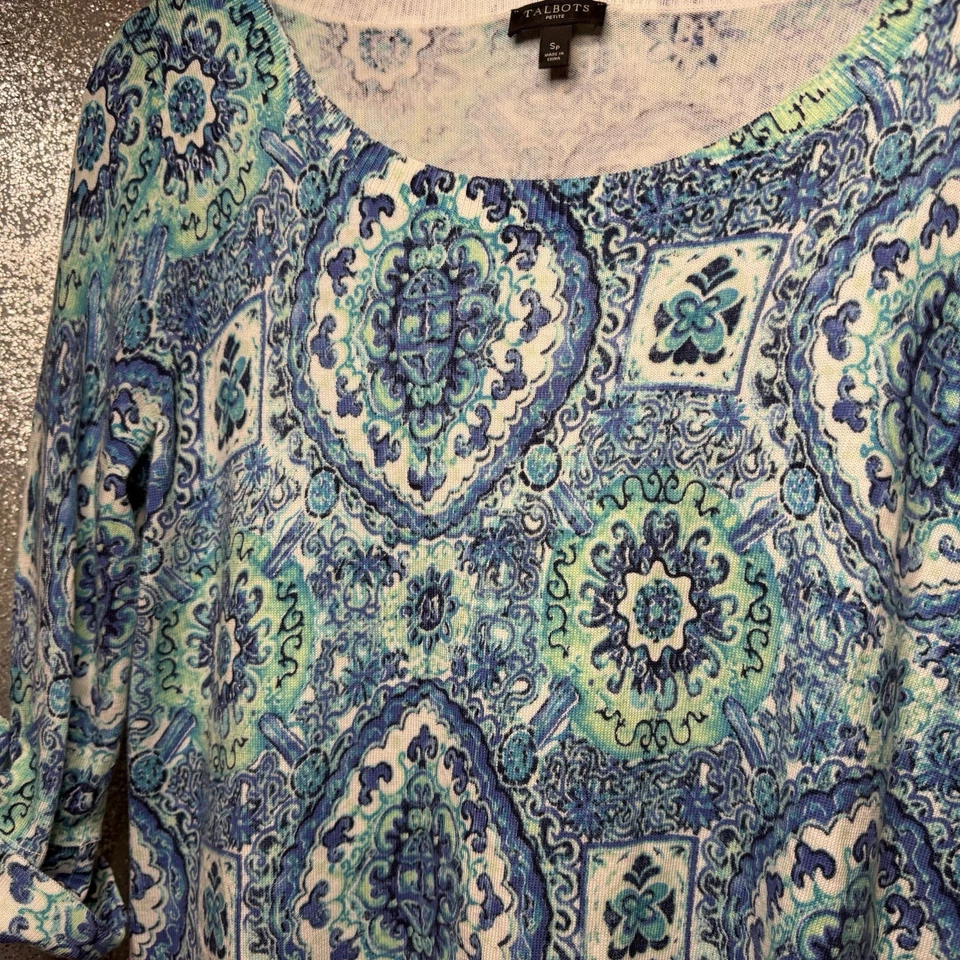 Blusa Talbots Feminina Azul Manga 3/4 Blusa Paisley Azul Tamanho Pequeno Pequena PS - Imagem 4 de 4