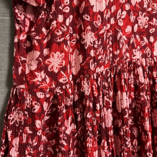 Woman Within Dress 26W Maroon Pink Floral Tiered Boho Cottage Gauzy Plus Midi - Picture 3 of 9