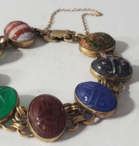 Vintage 12K Gold gefüllt handgeschnitzt Edelstein Skarabäen Gliederarmband Lot 7-1/2" - Bild 3 von 7