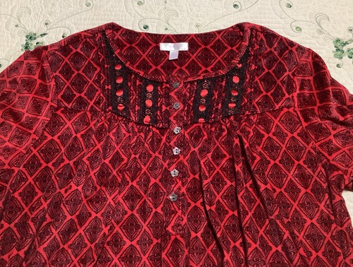 MUJER TALLA XL (16-18) CAMISÓN ROJO LIGERO TERCIOPELO MANGA LARGA HASTA EL TOBILLO - Imagen 4 de 5