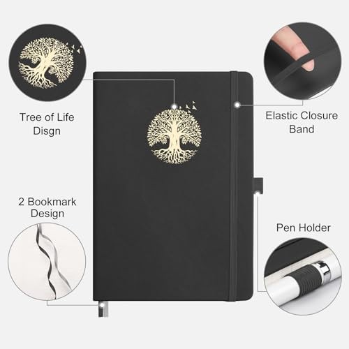 Lined Journal Notebook for Women Men, A5 Hardcover Black 192 Numbered Pages - Picture 5 of 7