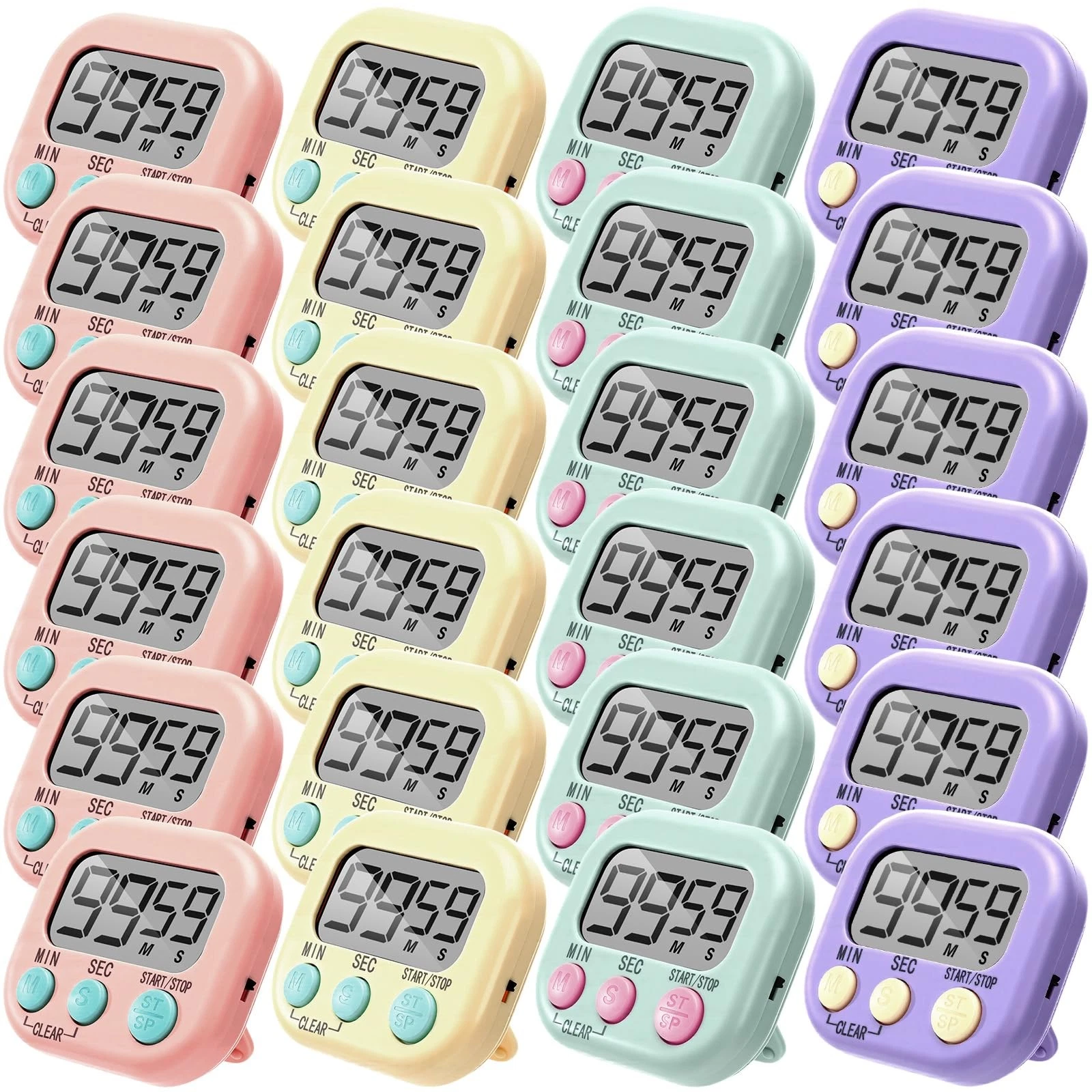 24 Pcs Digital Kitchen Timer Magnetic Timer Bulk On/Off Switch Minute Second ...