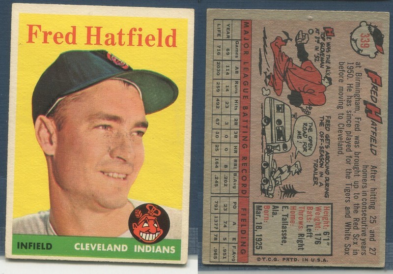 1958 Topps Baseball ~~~ Fred Hatfield ~~~ No. 339 ~~~ Free S/H