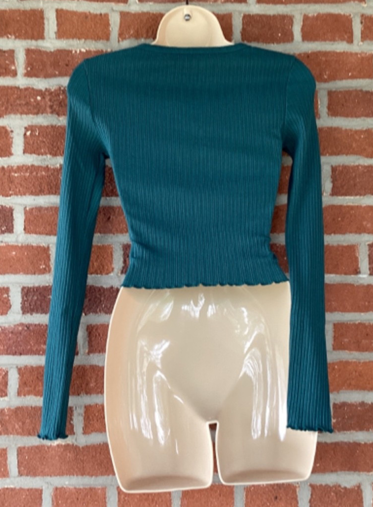 EUC Aeropostale Green Long Sleeve Ribbed Seriously Soft Shrunken Tee Size Small