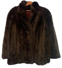 Brown Heavy Vtg Womens Faux Fur Coat Mid Length Hooks Lined Sz 14 Pockets