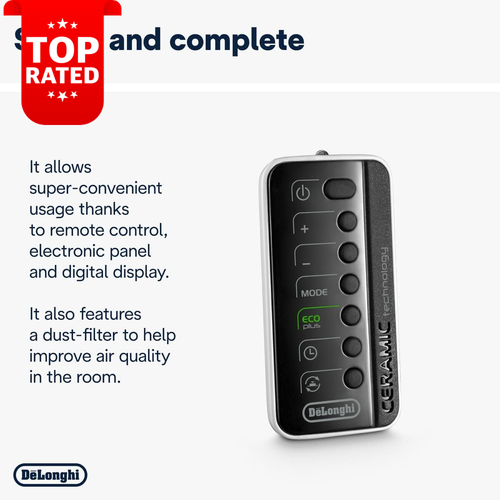 Ceramic Tower Fan Heater Quiet with ECO Function Remote Timer 2400W Home White - Picture 6 of 10