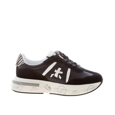PREMIATA Damen Schuhe Sneaker Cassie 7681 Leder und Wildleder schwarz mit Zebra