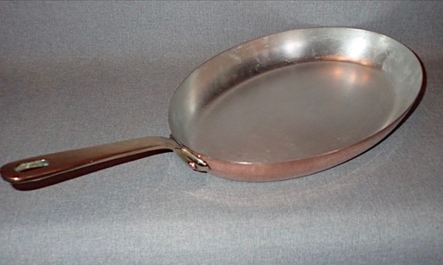 Vintage 14" x 9" Mauviel Copper Fish Fry Pan 1.5mm Wall Good Tin France - Picture 3 of 9